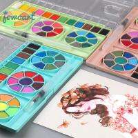 Jowoart Solid ชุดสีน้ำแป้งเค้กเด็กแปรงแบบพกพา36สีพัดลมรูป Macaron Series 3สี