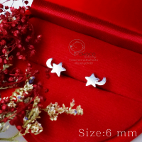 (S925) ต่างหูเดือนดาว เงินแท้ Sterling silver stud earrings ET57 Silver 6 mm