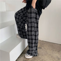 S-3XL Plaid Pants Women Casual Loose Wide Leg Trousers With Pocket Ins Retro Teens Straight Trousers Hip-hop Unisex Streetwear