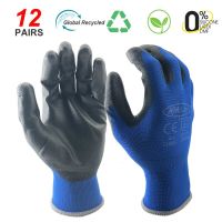 24Pieces/12Pairs Protective Work Mens Construction Garden Glove Flexible Blue Nylon Safety Work Womens Thin Gloves