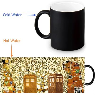 【High-end cups】จัดส่งฟรี12 OZ/350Ml Gustav Klimt ภาพวาดแก้วความร้อนเปลี่ยนสี Ceramice Magic Mugs