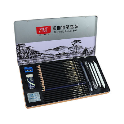 NYONI 29pcs Sketch Drawing Pencil Set 2H H HB 2B 4B 6B 8B 12B 14B Charcoal Carbon Pen Wood Painting Pencils Stationery Supplies