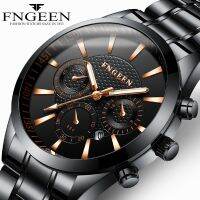 Mens Watch FNGEEN New Design Steel Waterproof Luminous Quartz Watch Date Clock Male Hodinky Fashion Luxury Black Wirstwatch Men