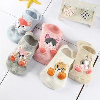 【Sock shop】5คู่การ์ตูนผู้หญิงถุงเท้ารองเท้าแตะที่มองไม่เห็นไม่ลื่นถุงเท้าผ้าฝ้ายสั้นน่ารักฟ็อกซ์แมวสุนัขรอยพระพุทธบาทไม่มีข้อเท้าถุงเท้าเรือ