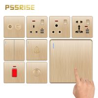 PSSRISE C85 EU UK Wall Switch Socket with 5V 2.1A USB Charger Gold Brushed PC Panel Light Switch TV TEL Computer Power Outlet