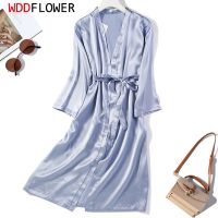 【LZ】▼✆  100  natural de seda amoreira sleepwear robe sleepwear camisola feminina com cinto jn581