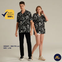 Mc JEANS เสื้อเชิ้ต Unisex เสื้อฮาวายแขนสั้น สีดำ พิมพ์ลาย MSSZ193