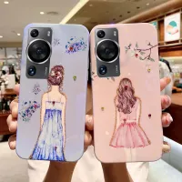 เคสมือถือสำหรับ Huawei P60 Pro ฝาหลังลายศิลปะหรูหราของผู้หญิงด้านหลังสีฟ้าอ่อนกันลื่นซิลิโคนนิ่มภาพดอกไม้สำหรับ Huawei P60โทรศัพท์ปลอก