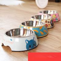 Pet Cat bowl Stainless steel food bowl double melamine dog anti-overturning drinking bowl pet supplies