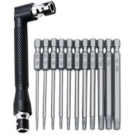 12PCS/Set 1/4 Inch Hex Shank and L Shaped Wrench Set T6-T40 Length S2 Steel Torx Head Screwdriver Drill Set Bits