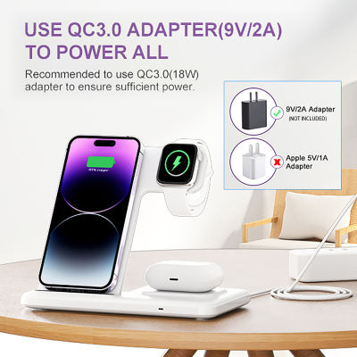15W Wireless Charger สำหรับ X 8 XS 11 12 13 14 Pro 7 8 Pro พับได้3 In 1 Fast Charging Stand