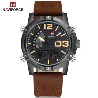 NAVIFORCE นาฬิกาคลาสสิกสำหรับผู้ชายสายหนัง Jam Tangan Sport ลำลองของแท้,3ATM กันน้ำพร้อมนาฬิกาข้อมือสีน้ำตาลเรืองแสง