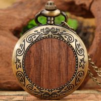 【CW】☏  Watches Floral Pattern Small Wood Chip Pendant Arabic Numerals Thin Chain Clocks