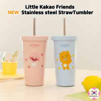 Kakao Friends NEW Little Kakao Friends สแตนเลสแก้วน้ำหลอด473มล. ขวดน้ำถ้วยถ้วยของขวัญ Ryan CHOONSIK Apeach Thermos