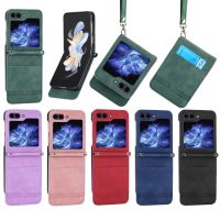 Galaxy Z เคสป้องกันบานพับ5 4 3บานพับสำหรับ Samsung Flip5 Flip4 Flip3 5G สายคล้องมือที่ใส่บัตรกระเป๋าสตางค์ปกหนัง