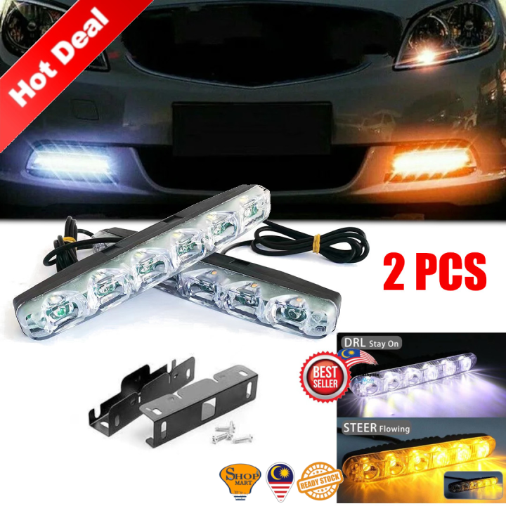 2PCS 6 LED Car Universal DRL Daytime Running Light with Combo Flowing