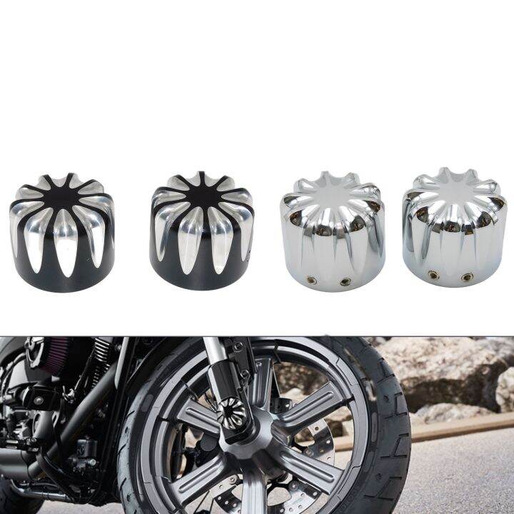 2xmotorcycle-cnc-ฝาหัวครอบน็อต-as-roda-depan-อะลูมิเนียมสีดำ-โครเมี่ยมสำหรับ-harley-sportster-883-1200-dyna-vrsca-v-rod-touring-softail