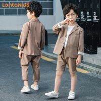 lontakids 2Pcs เด็กชายสูทกากีเสื้อเบลเซอร์ฤดูร้อนกางเกง/กางเกงขาสั้นสุภาพบุรุษชุดสูททางการชุดชุดแต่งงานสำหรับ2-14ปี