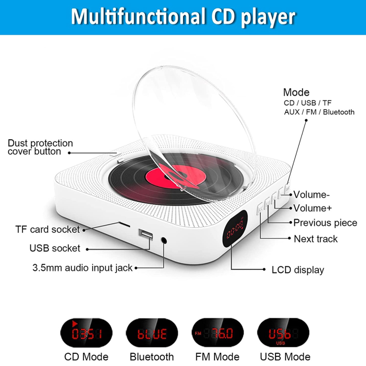 portable-bluetooth-cd-player-wall-mount-cd-player-home-audio-music-players-with-remote-control-lcd-display