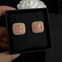 Top  New Hot Brand Fashion Jewelry For Women Pink Resin Design Party Light Gold Color C Name Stamp Crystal Stud Earrings