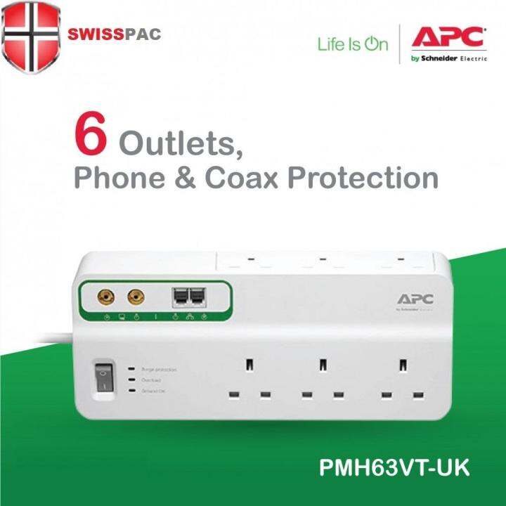 APC PMH63VTUK 6 outlets Surge Protector with Coax & Telephone Surge