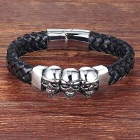 Gothic Domineering Leather Woven Skull Bracelet Mens Hip Hop Rock Party Jewelry Gift Charms and Charm Bracelet