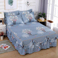 European Elegant Ruffle Bed Skirt Solid Color Bed Skirt Thicken Soft Smooth King Queen Bedspread With Pillowcase Bedroom F0403