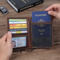 Vintage Crazy Horse Genuine Cowhide Leather Casual Women Mens Womens Large Passport Cover Credit ID Card Holder Cash Case Card Holders