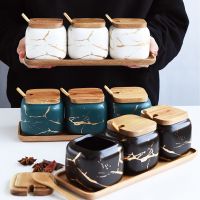 hotx【DT】 Luxury Marble Pattern Seasoning Set Cover Shaker Spice Jar Accessories