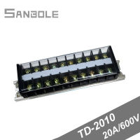 TD-2010เทอร์มินัลเชื่อมต่อบล็อกสองแถว20A 600V 10P ขั้วต่อสกรูแถบสิ่งกีดขวาง