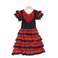 Traditional Spanish Flamenco Dance Dress For Girls Classic Flamengo Gypsy Style Skirt Bullfight Festival Ballroom Red