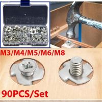 卐☃ 90Pcs/Set Zinc Plated Four Claws Nut Carbon Steel T Nut Four-Pronged Tee Nuts Woodworking Furniture Tool