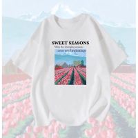 เสื้อลายSweet seasons เสื้อยืดคอกลมผ้าฝ้าย ทุกวัน พร้อม