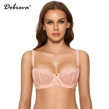 DOBREVA Women's Sexy See Through Bra Lace Unlined Plunge Bralette Minimizer  Underwire Bras
