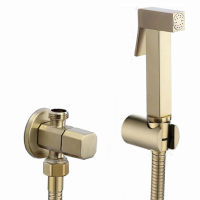 brushed gold angle valve and Toilet Bidet square Sprayer Washing Shower Head two water way out Clean Bidets black ss spray