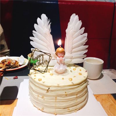 1Pcs Angel Feather Wing Flag Cake Toppers for Wedding Birthday Party Baking Dessert Valentines Day Cake Top Decoration Supplies