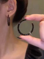 New Fashion Trend S925 Silver Needle Elegant and Exquisite Simple Black Crystal Round Earrings Female Jewelry Gift Wholesale