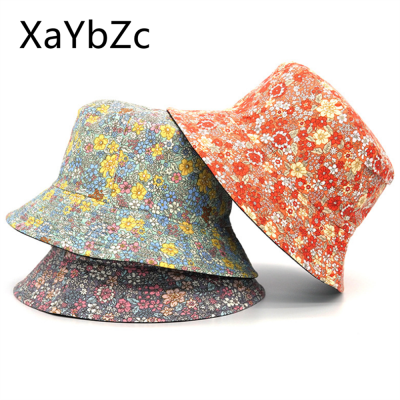 [hot]Spring and Summer Small Floral Print Bucket Hat Trend Flower Double-Sided Male Wild Basin Sun Woman Cap