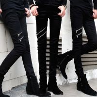 CODff51906at Versi Korea Musim Gugur 2021 Bahagian Nipis Bergaya Lelaki S Hitam Zipper Slim Personaliti Jeans Seluar Pensel Elastik/x 2021 Autumn Korean Version Thin Section Trendy Men S Black Zipper Slim Personality Jeans Elastic Pencil Trousers