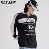 TIDE BEAR เสื้อโปโลแขนยาวของผู้ชายแฟชั่นเสื้อยืดคอปกพิมพ์ลายเสื้อ