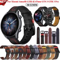 [HOT JUXLLKBKOW 514] 20 22มม. สายนาฬิกาหนังสำหรับ Xiaomi Amazfit Bip GTS 3/2e/GTS2 Mini/gtr 3 Pro 42/47มม./GTR2e /Stratos 2/3สร้อยข้อมือ Correa