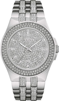 Bulova Mens Crystals Stainless Steel 3-Hand Quartz Watch Style: 96B235