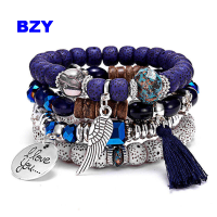 Bzy 4 ชิ้น/เซ็ตปีกพู่หลายหินธรรมชาติคริสตัลกำไลข้อมือลูกปัดสร้อยข้อมือเครื่องประดับ