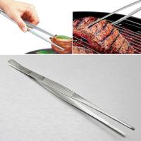 MUXI Silver Stainless Steel Long Food Tongs Straight Tweezers Kitchen Tool