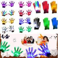 1pair LED Hand Bone Glowing Gloves Halloween Skeleton Mitten Colorful Glow In The Dark Glove Holiday Stage Costume Supplies