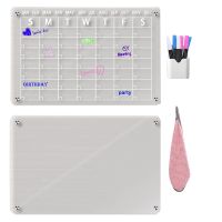 Acrylic Magnetic Dry Erase Board,2 Pcs Planner Board for Refrigerator,Reusable Monthly and Weekly Calendar (16inX12in)
