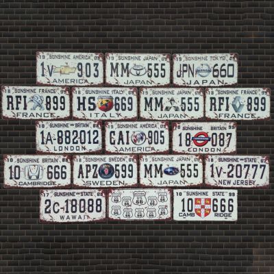 【YF】✾☄  Metal Tin Sign Car Logo Number License Plate Poster Wall Painting Iron Bar Decora