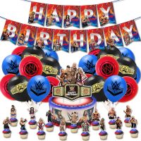 Wrestling Triathlon Party Decoration WWE Happy Birthday Banner Cake Flag Balloons Set Baby Shower Christmas Supplies Kids Gifts