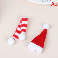 Rayua 2pcs Xmas MINI ผ้าพันคอหมวกตกแต่งตุ๊กตาเสื้อผ้าเครื่องประดับคริสต์มาส