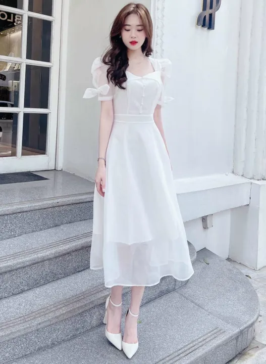 Giảm giá Váy trắng nữ thiết kế Jina Dress dáng xoè dự tiệcđi cướisự kiện   BeeCost